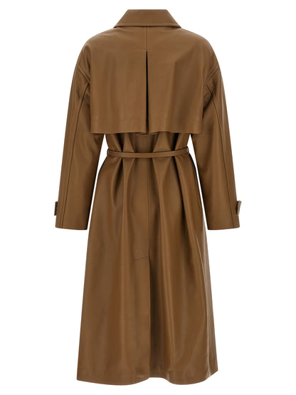 Fendi Brown Nappa Leather Midi Trench Coat