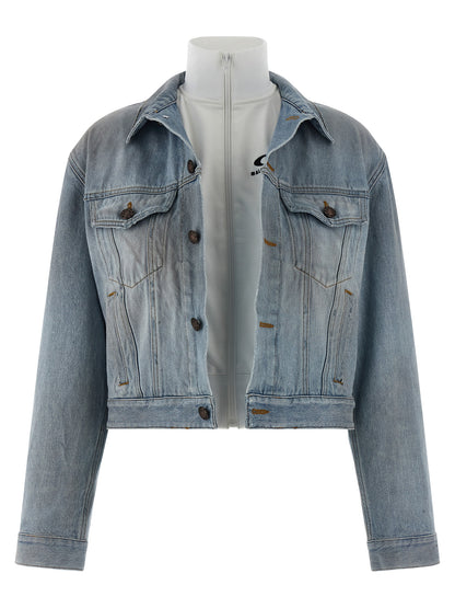 Balenciaga Layered Cropped Light Blue Cotton Denim Jacket