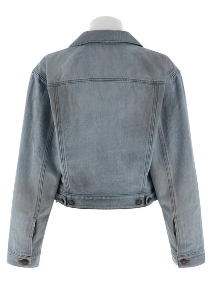 Balenciaga Layered Cropped Light Blue Cotton Denim Jacket