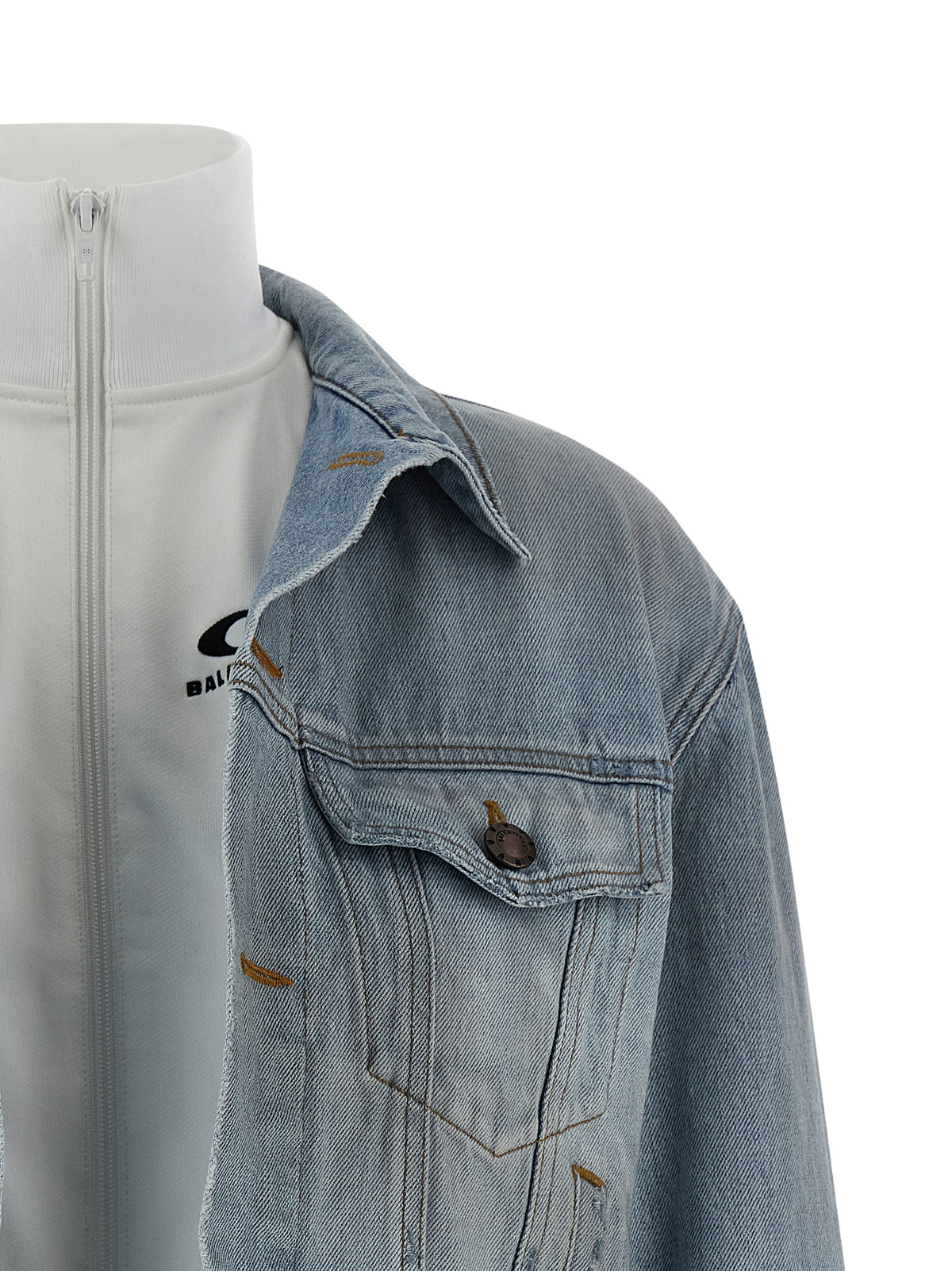 Balenciaga Layered Cropped Light Blue Cotton Denim Jacket