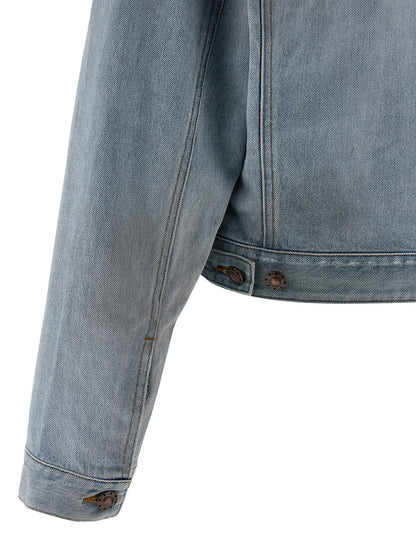 Balenciaga Layered Cropped Light Blue Cotton Denim Jacket
