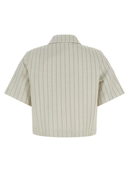 Max Mara Mxmangio Beige Pinstripe Cotton Jersey Jacket