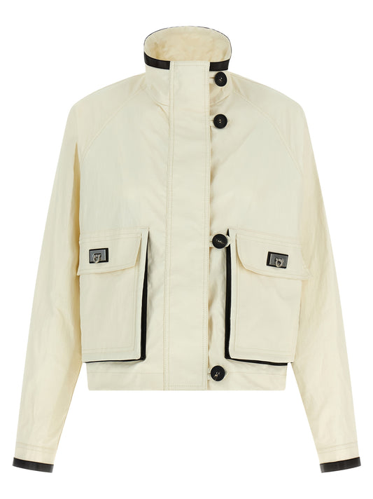 Ferragamo White Technical Linen Short Jacket