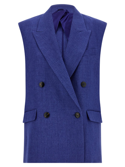 Max Mara Studio MstAia Blue Linen Waistcoat