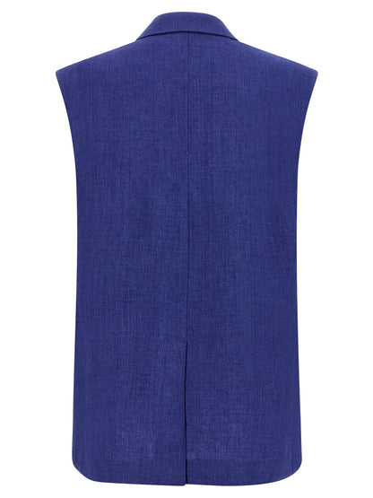 Max Mara Studio MstAia Blue Linen Waistcoat