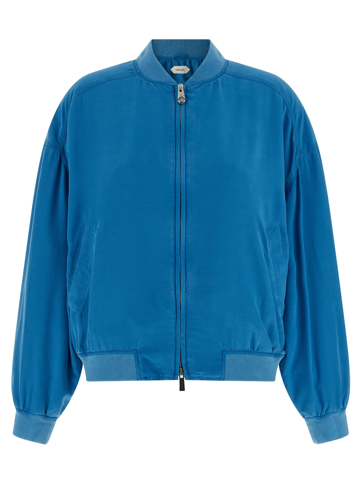 Versace Blue Silk Poplin Blouson Jacket