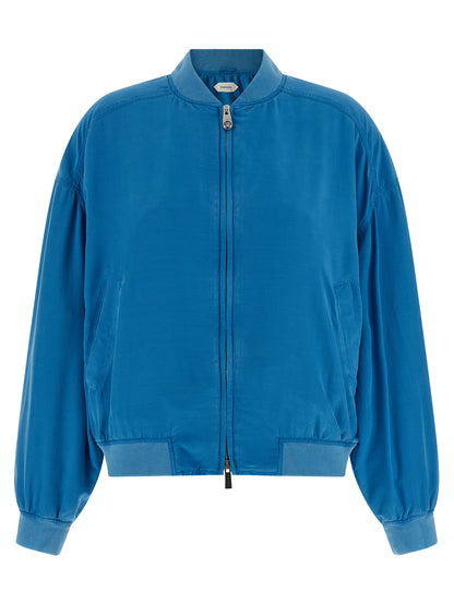 Versace Blue Silk Poplin Blouson Jacket