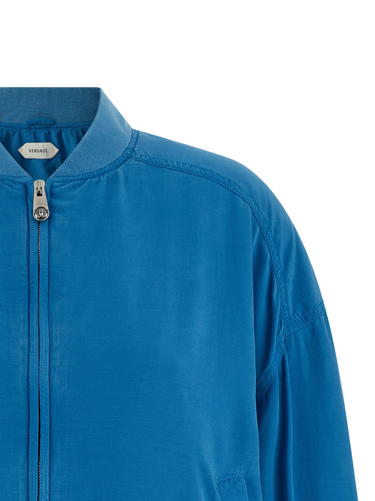 Versace Blue Silk Poplin Blouson Jacket