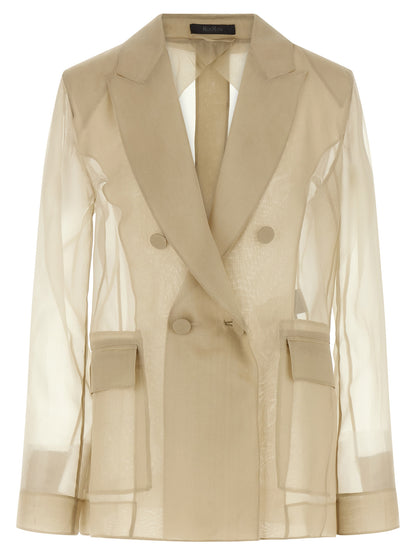 Max Mara Beige Silk Organza Double-Breasted Blazer