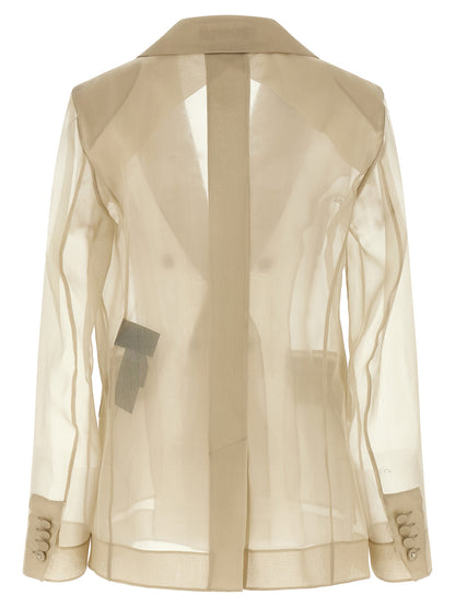 Max Mara Beige Silk Organza Double-Breasted Blazer
