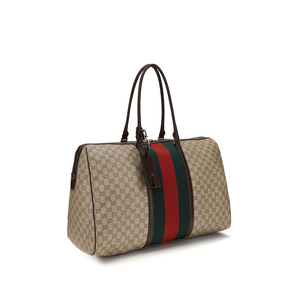 Gucci GG Web Stripe Duffle Bag in Beige/Ebony GG Supreme Canvas