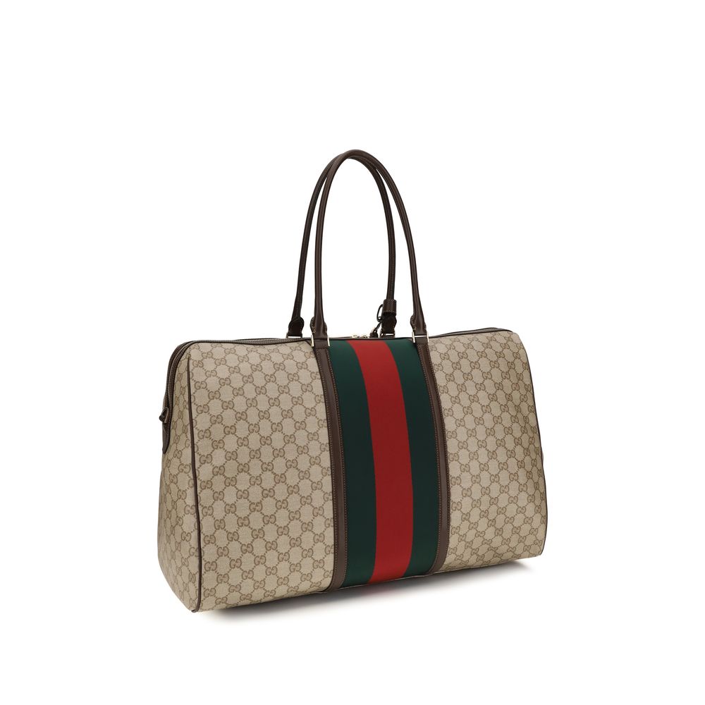 Gucci GG Web Stripe Duffle Bag in Beige/Ebony GG Supreme Canvas