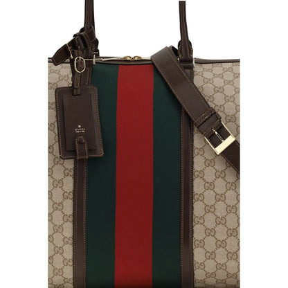 Gucci GG Web Stripe Duffle Bag in Beige/Ebony GG Supreme Canvas