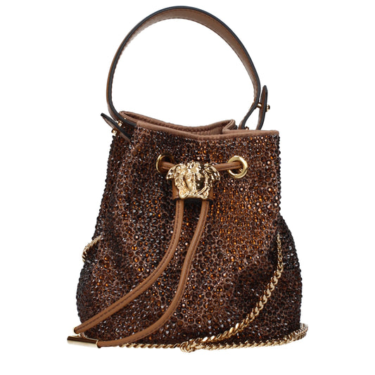 Versace La Medusa Brown Satin Crystal Mini Bucket Bag