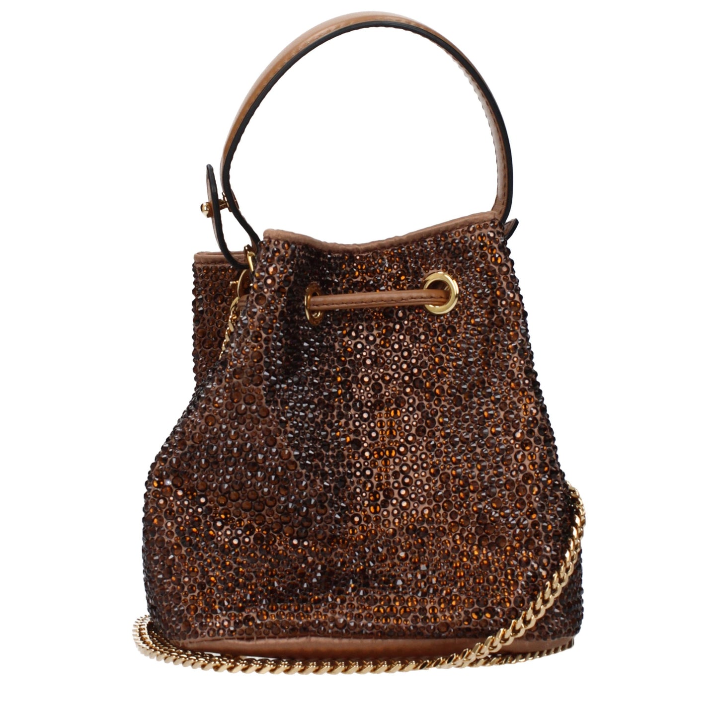Versace La Medusa Embellished Satin Mini Bucket Bag Brown