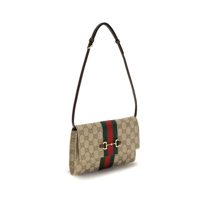 Gucci Horsebit Web GG Supreme & Brown Leather Wallet On Chain