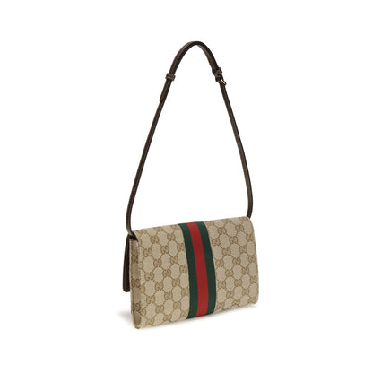 Gucci Horsebit Web GG Supreme & Brown Leather Wallet On Chain