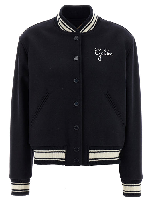 Golden Goose Dirce Blue Virgin Wool Bomber Jacket