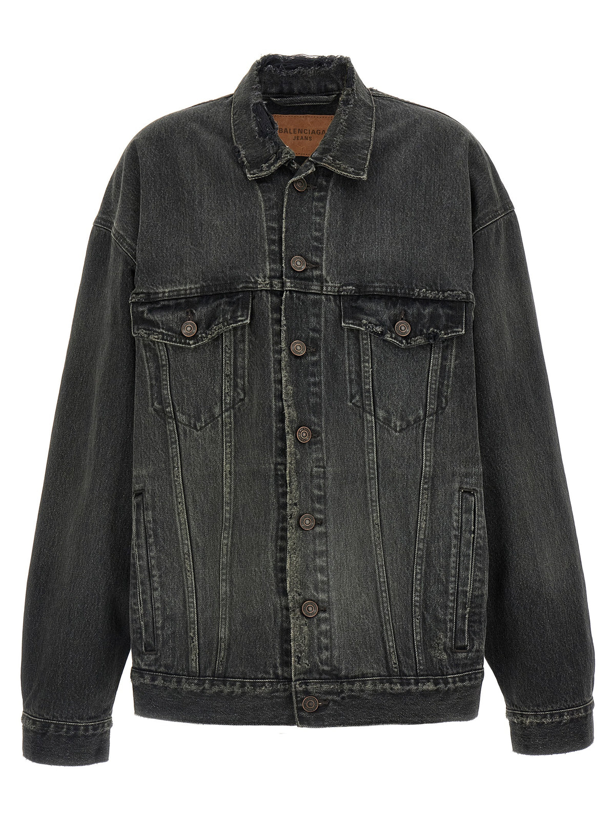 Balenciaga Distressed Back Logo Gray Cotton Denim Jacket