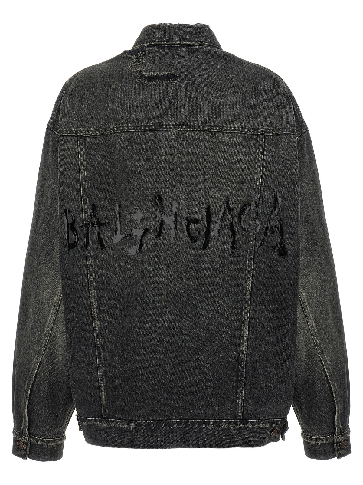 Balenciaga Distressed Back Logo Gray Cotton Denim Jacket