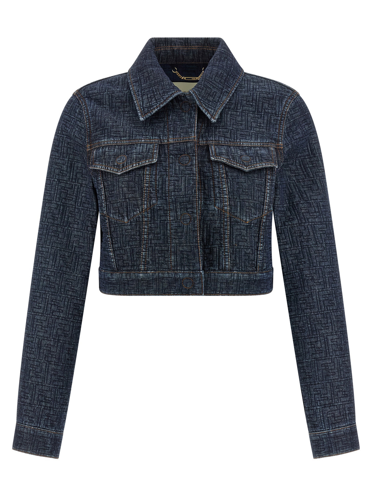 Fendi Blue Padded FF Jacquard Denim Jacket