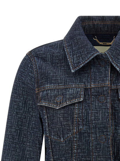 Fendi Blue Padded FF Jacquard Denim Jacket