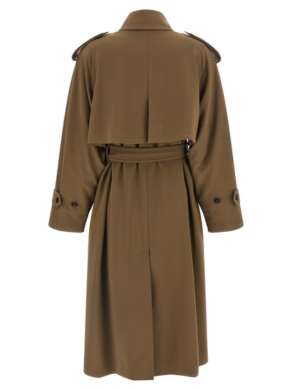 Max Mara Mxmcerto Brown Virgin Wool Gabardine Trench Coat