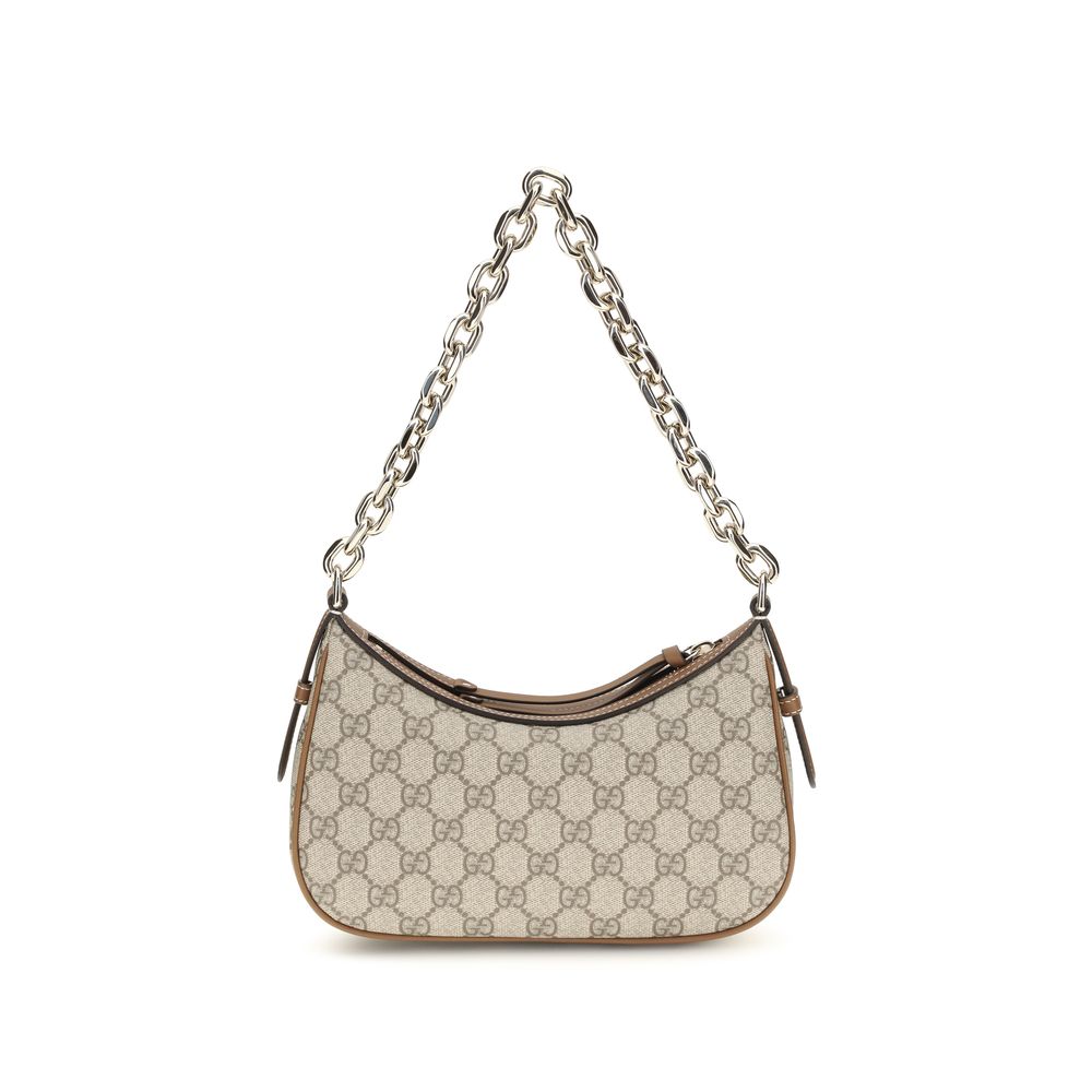 Gucci GG Emblem Beige & Ebony GG Monogram Fabric Shoulder Bag