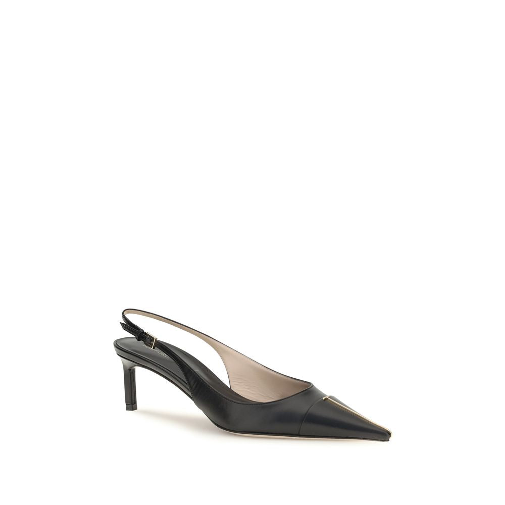 Tom Ford T Logo Slingback Black Leather Pumps