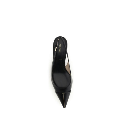 Tom Ford T Logo Slingback Black Leather Pumps