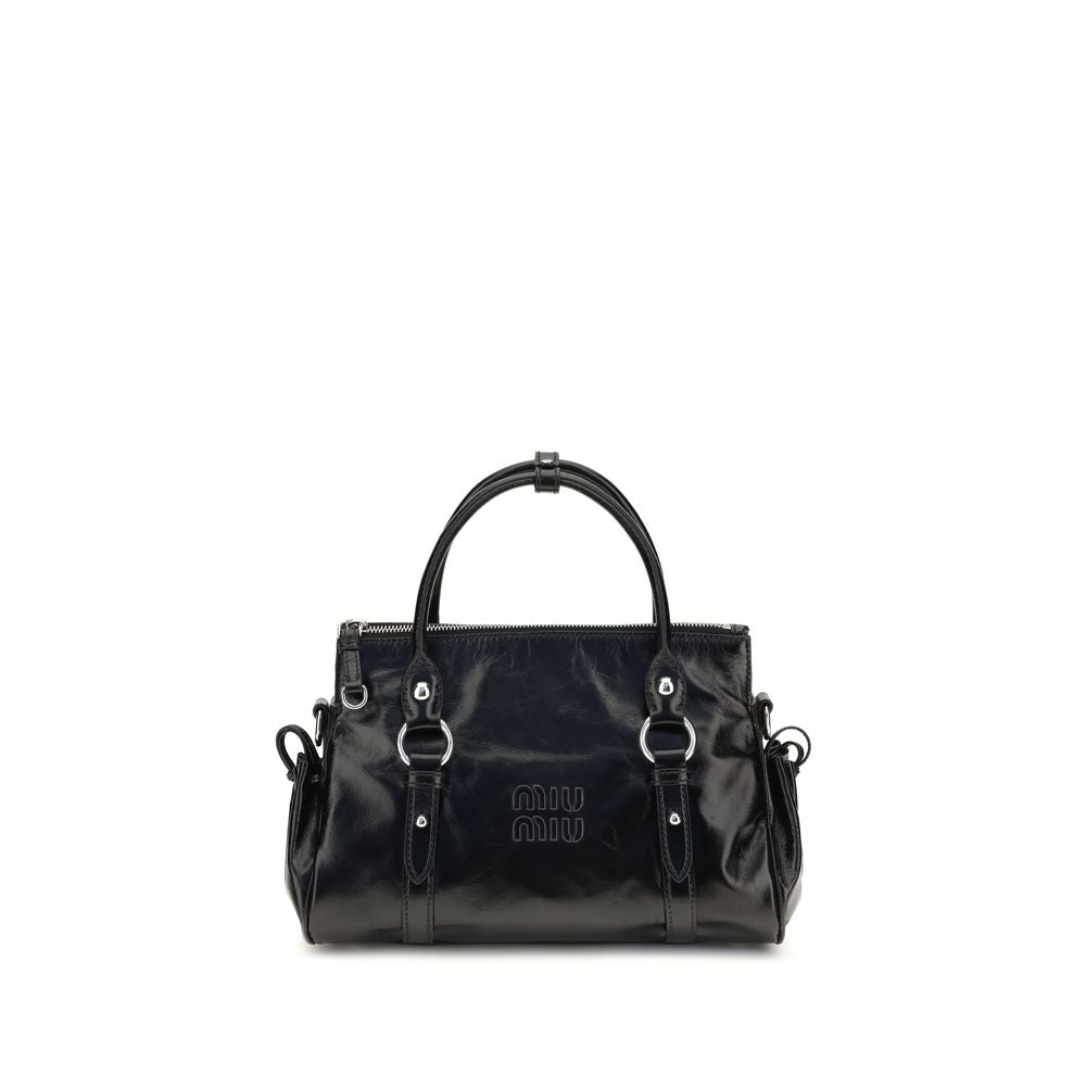 Miu Miu Embossed Logo Leather Handbag Black