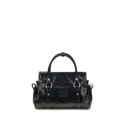 Miu Miu Embossed Logo Leather Handbag Black