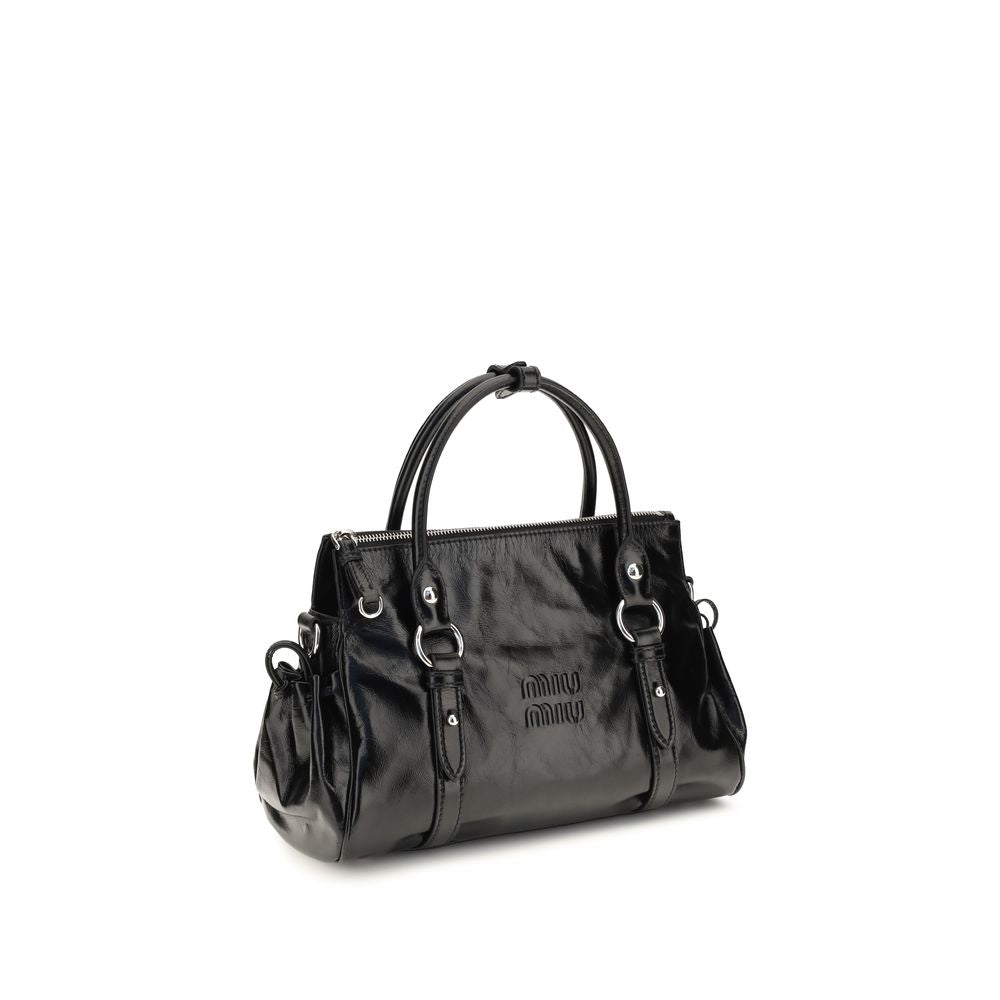 Miu Miu Embossed Logo Leather Handbag Black