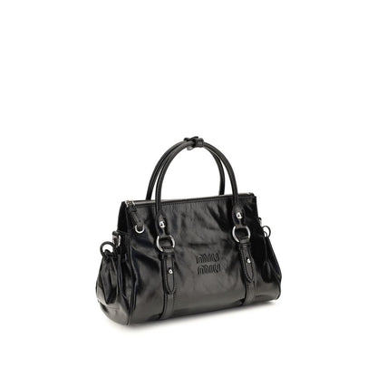Miu Miu Embossed Logo Leather Handbag Black