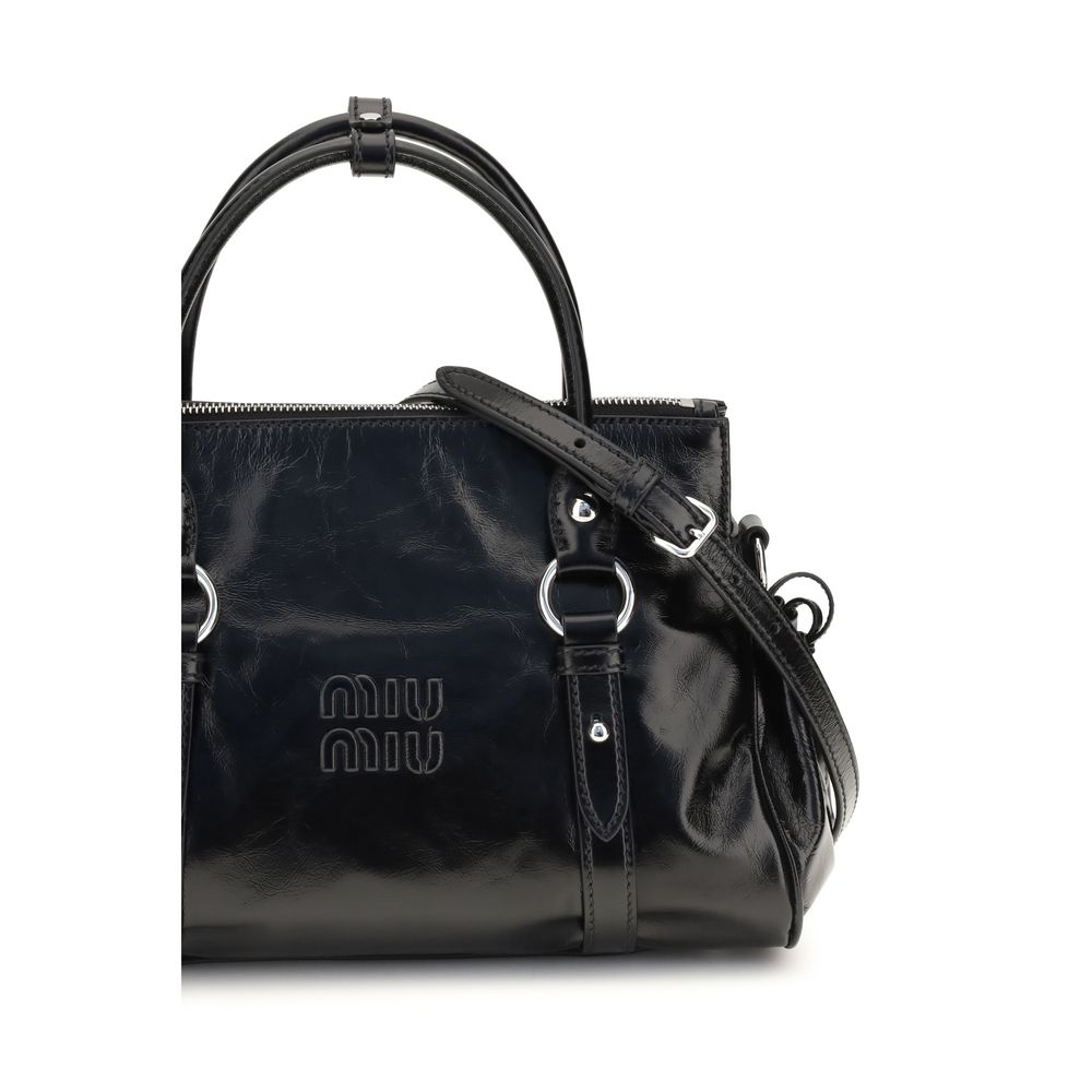 Miu Miu Embossed Logo Leather Handbag Black