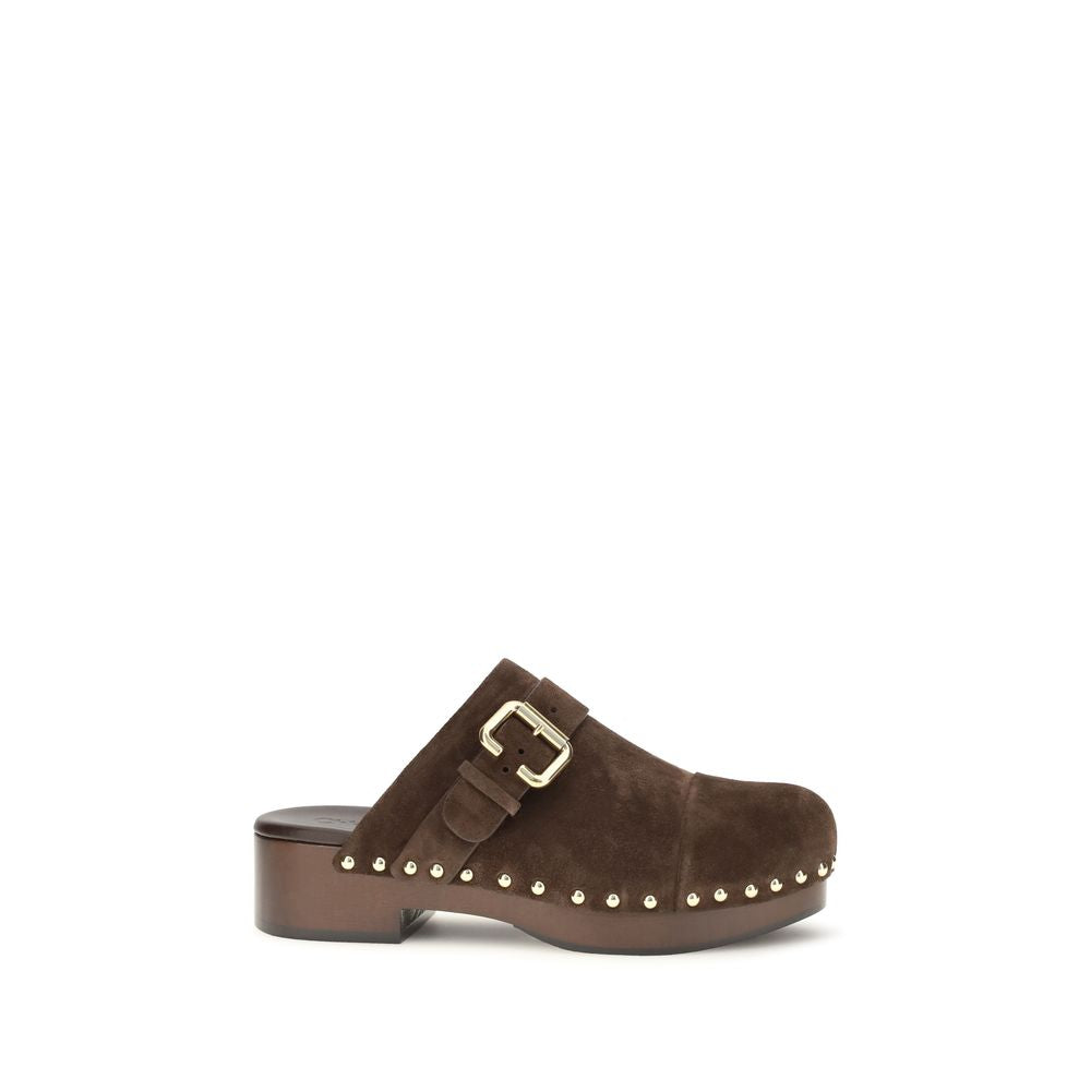 Chloé Jeannette Brown Suede Clog Mules