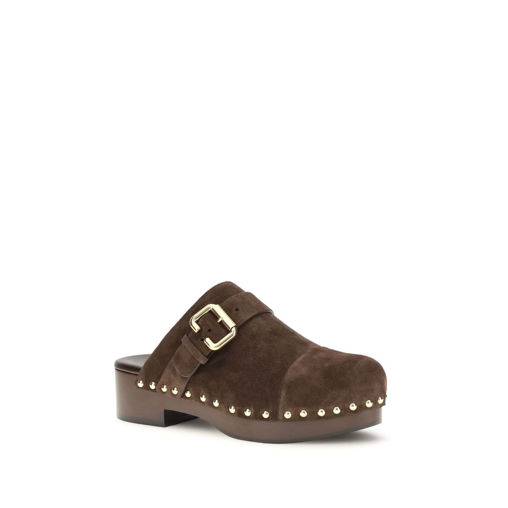 Chloé Jeannette Brown Suede Clog Mules