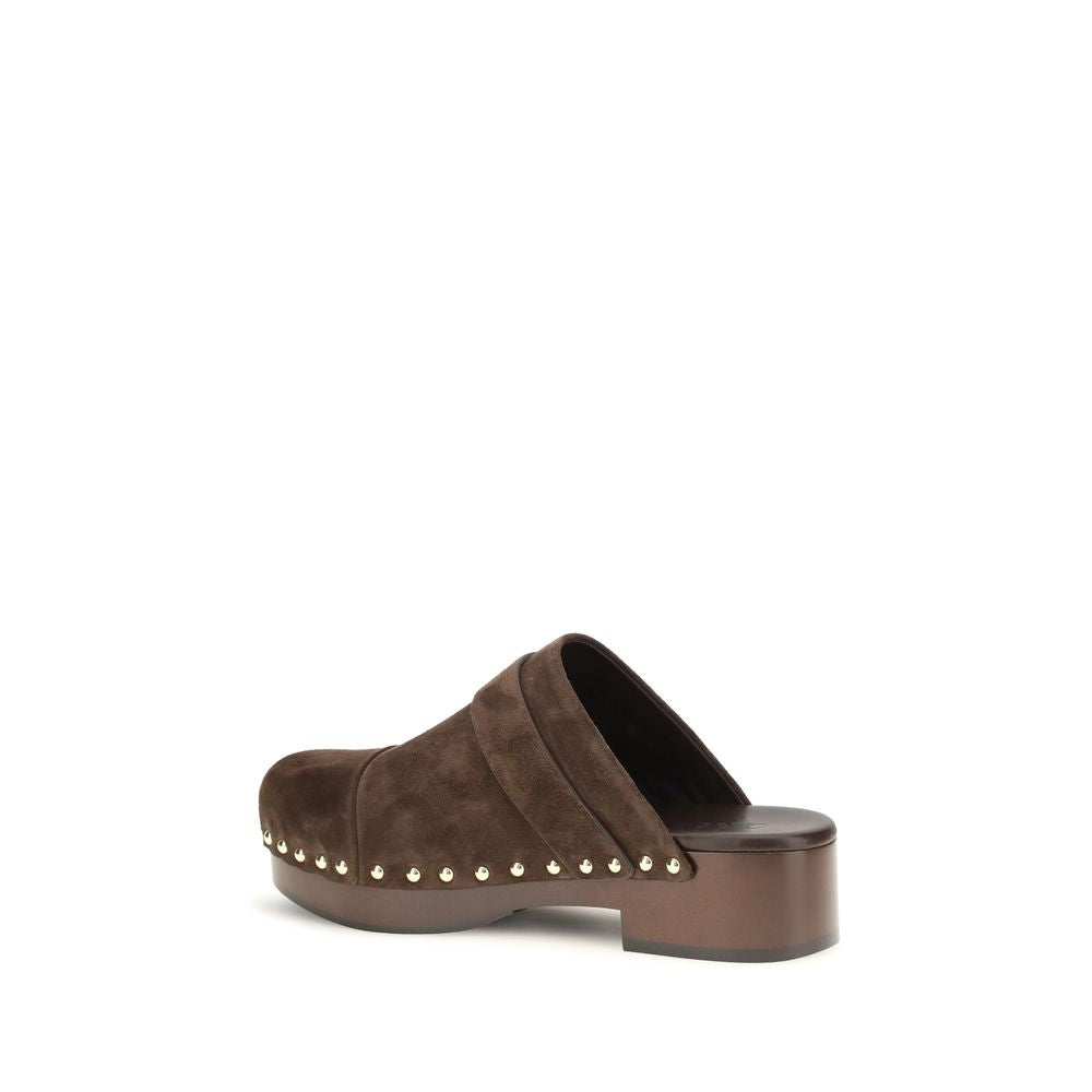 Chloé Jeannette Brown Suede Clog Mules