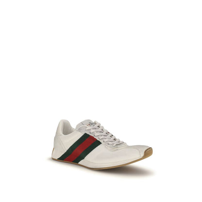 Gucci Tempo Web Stripe Mesh & Suede Sneakers White