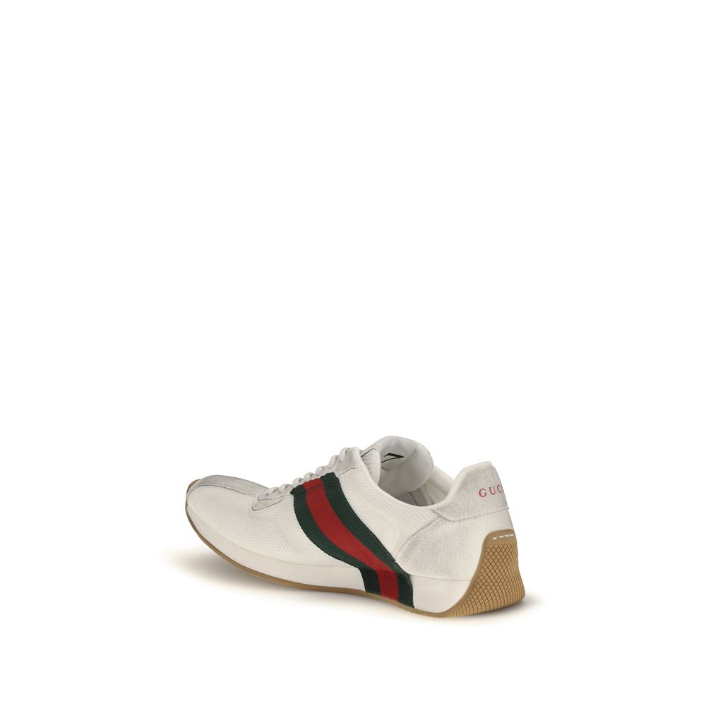 Gucci Tempo Web Stripe Mesh & Suede Sneakers White