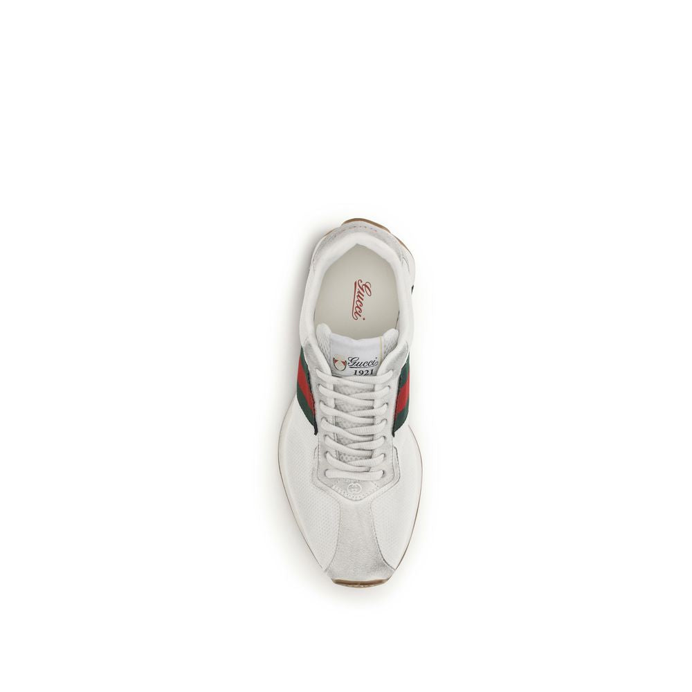 Gucci Tempo Web Stripe Mesh & Suede Sneakers White