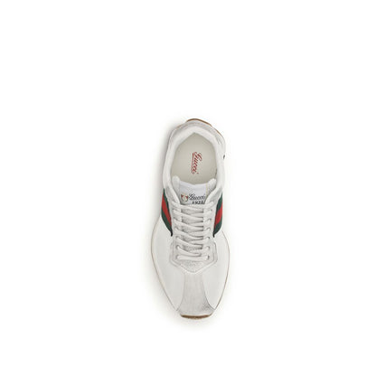 Gucci Tempo Web Stripe Mesh & Suede Sneakers White