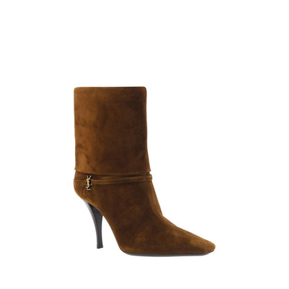 Saint Laurent Vicky Brown Suede Ankle Boots
