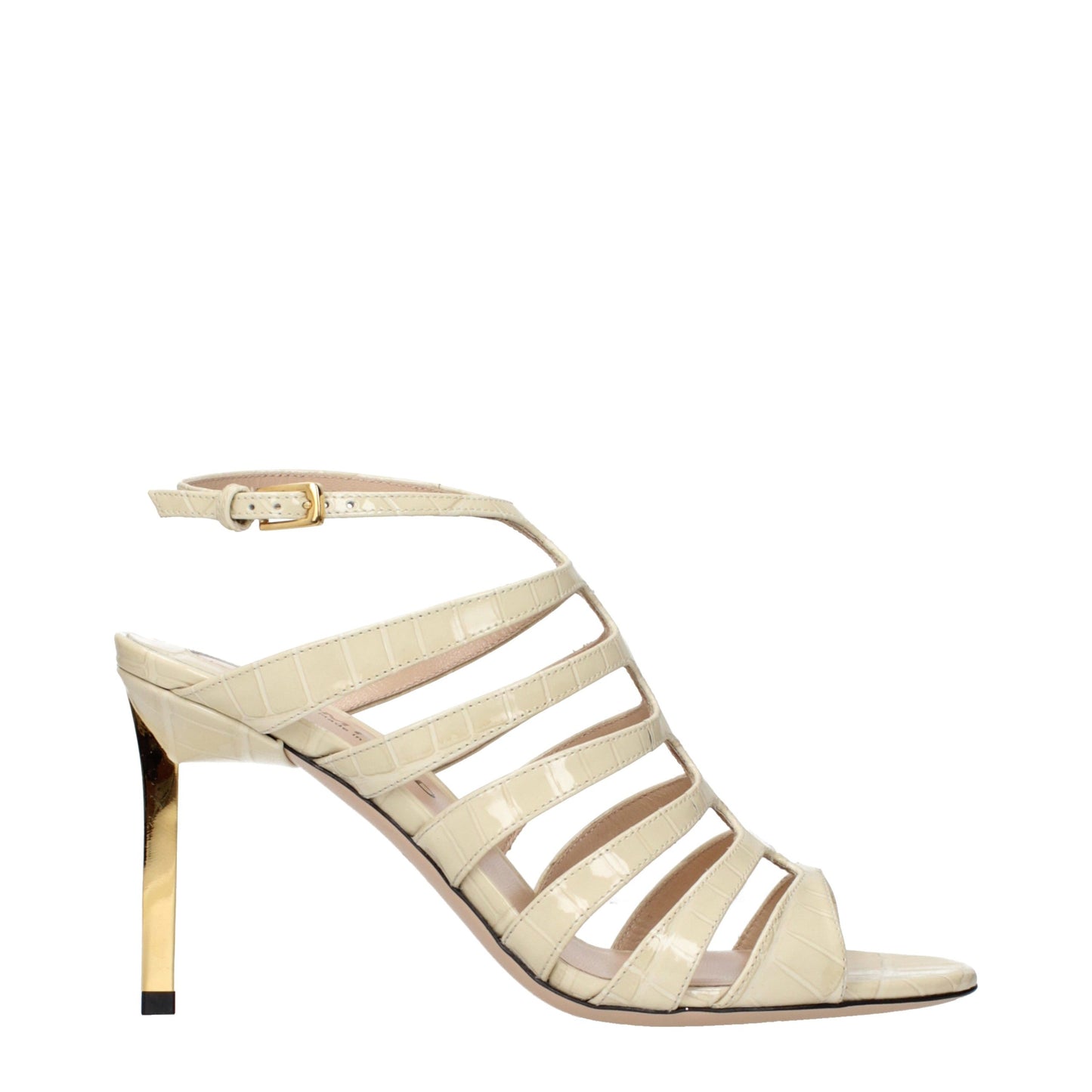 Tom Ford Padlock Ankle-Strap Stiletto Sandals in Beige Leather