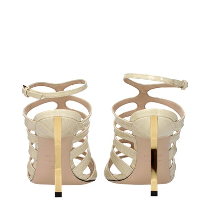 Tom Ford Padlock Ankle-Strap Stiletto Sandals in Beige Leather