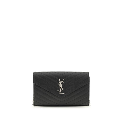 Small YSL Wallet on Chain in Grain Leather