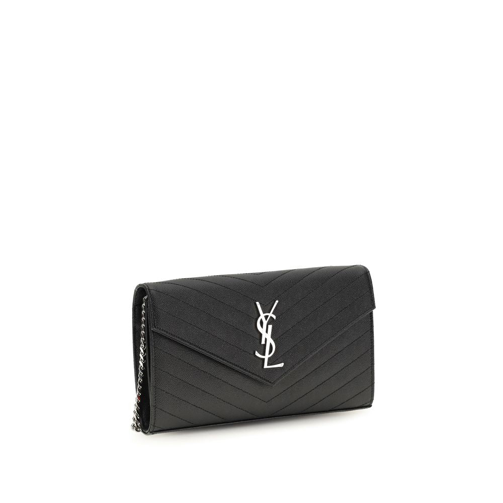 Small YSL Wallet on Chain in Grain Leather