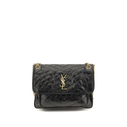 Saint Laurent Niki Medium Black Crinkled Leather Shoulder Bag