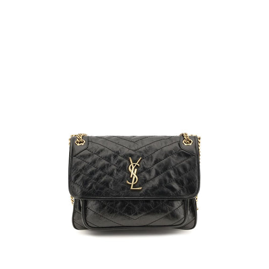 Saint Laurent Niki Medium Black Crinkled Leather Shoulder Bag