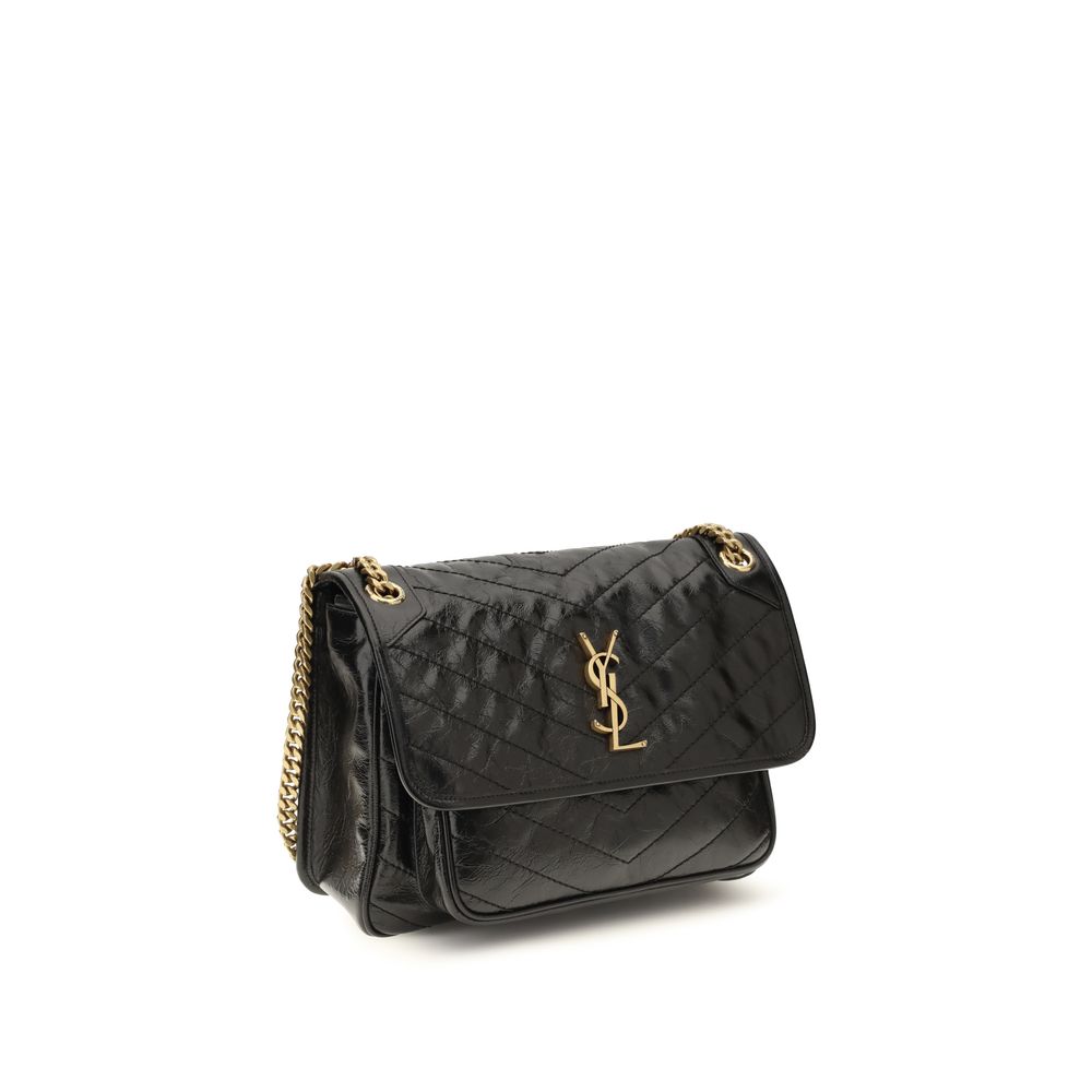 Saint Laurent Niki Medium Black Crinkled Leather Shoulder Bag